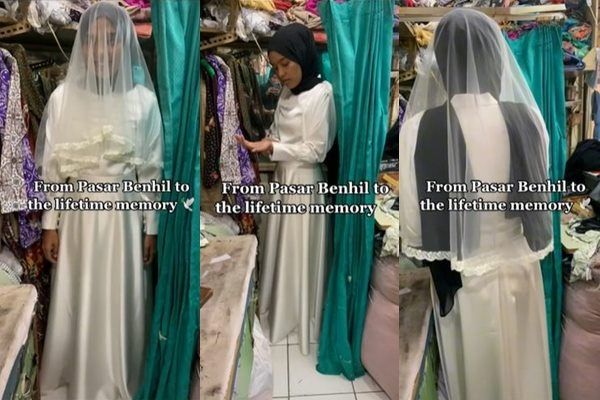 Viral Cewek Pamer Hasil Jahitan Gaun Pernikahan di Pasar. (TikTok)