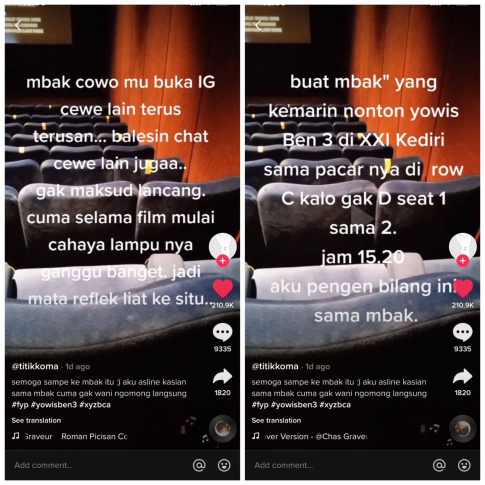 Lagi nonton bioskop, wanita ini malah pergoki ada penonton selingkuh  