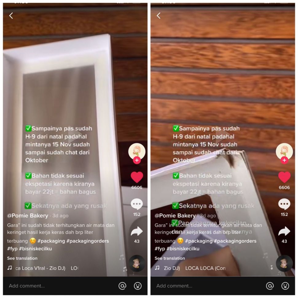 Beredar rekaman video curahan hati kekecewaan seorang wanita terhadap kardus hampers yang dia beli (TikTok/pomiebakery)