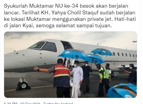 Foto Gus Yahya Naik Jet Privat (twitter.com/mazzini_gsp)