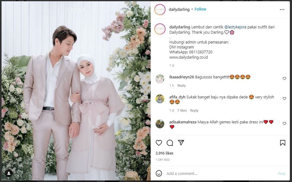 Harga Outfit Lesti Kejora di Acara 7 Bulanan Aurel (instagram.com/dailydarling)