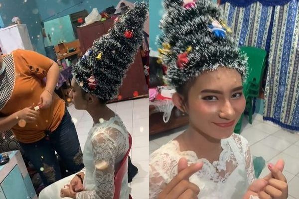 Viral Cewek Sanggul Rambut Jadi Pohon Natal Bikin Bengek. (TikTok)