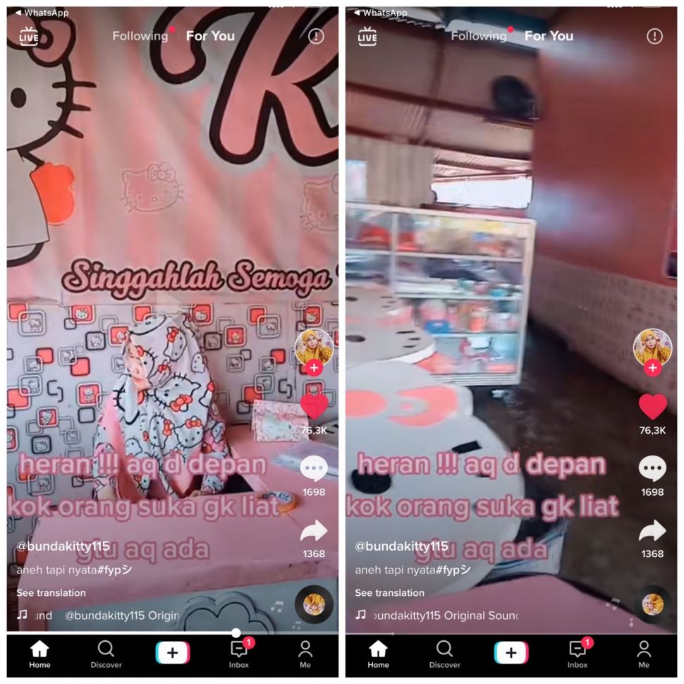 Emak-emak kamuflase jadi tembok (TikTok/bundakitty115)