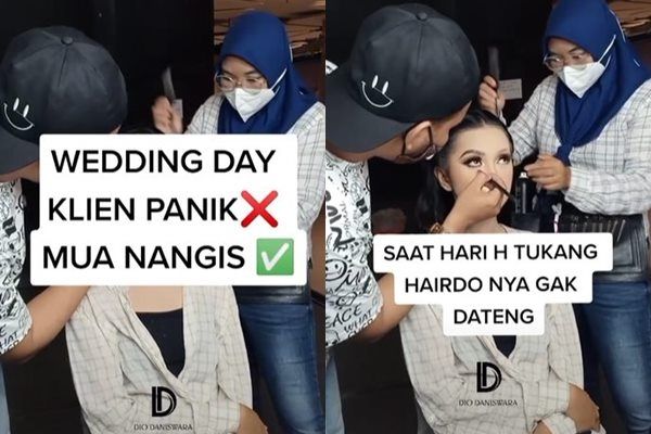 Viral MUA Ini Nangis Panik Gegara Kelakuan Rekan Sendiri Saat Rias Pengantin. (TikTok)