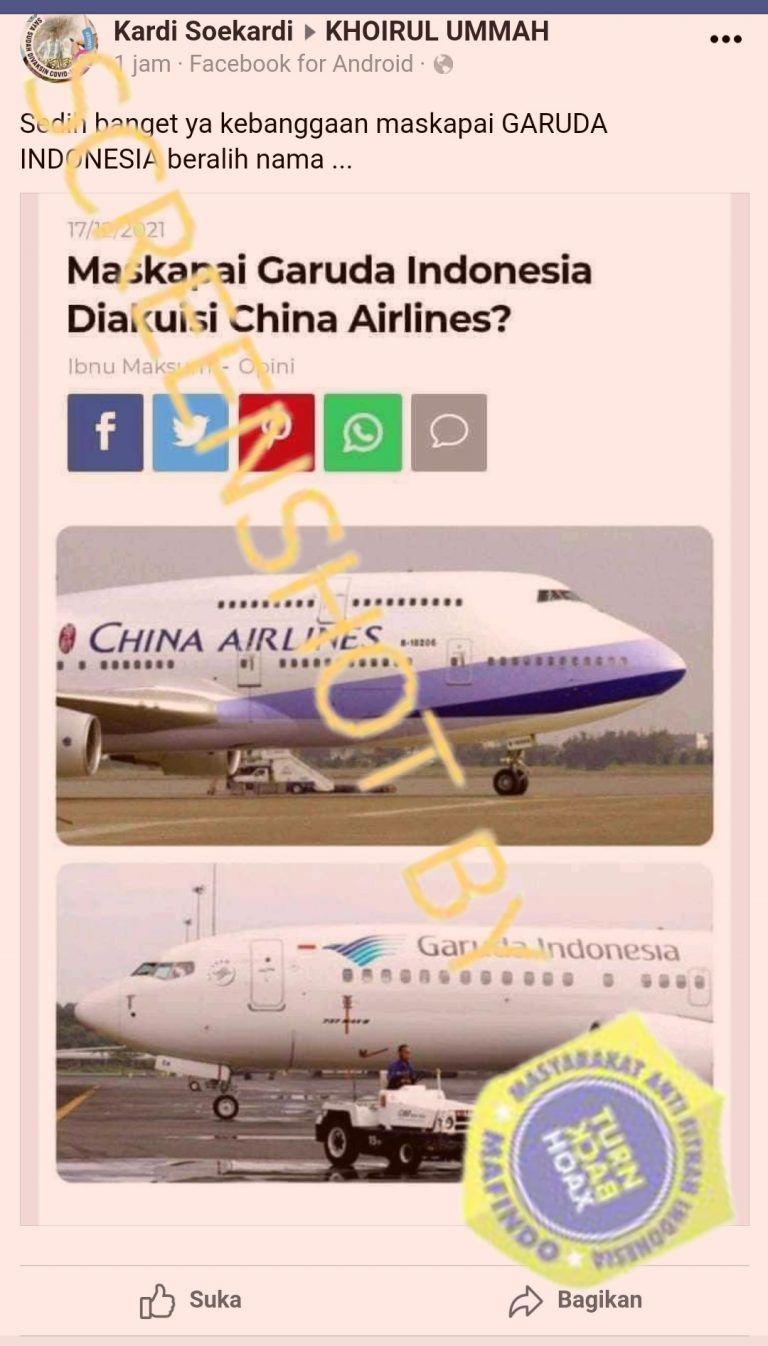 CEK FAKTA: Garuda Indonesia Berganti Nama Menjadi China Airlines ...