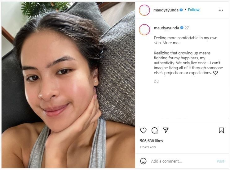 Maudy Ayunda Pamer Wajah Tanpa Makeup (instagram.com/maudyayunda)