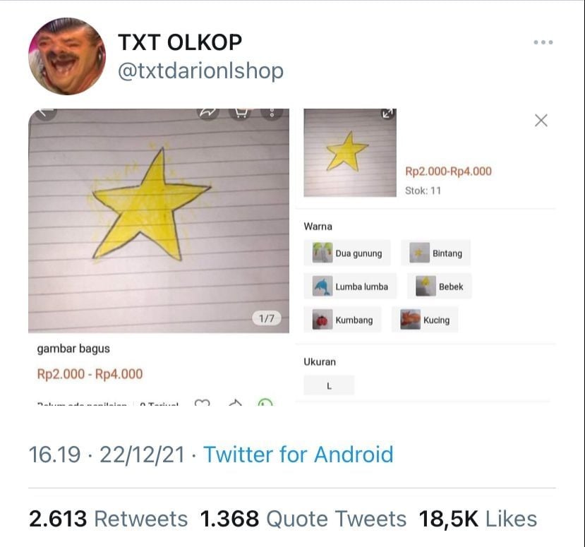 Anak kelas 4 SD jual gambar karya sendiri di online shop (Twitter/txtdarionlnshop)