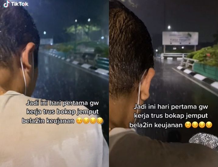 Ayah jemput anak gadis saat hari pertama kerja bikin terharu warganet. (TikTok/nisakhrnnn) 