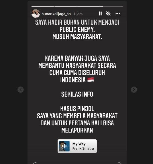 Sunan Kalijaga curhat di Instagram Story. [Instagram]