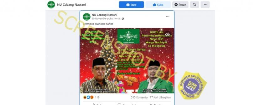 CEK FAKTA NU Gelar Lomba Nyanyi Lagu Rohani Gereja Meriahkan Natal 2021. (TikTok)