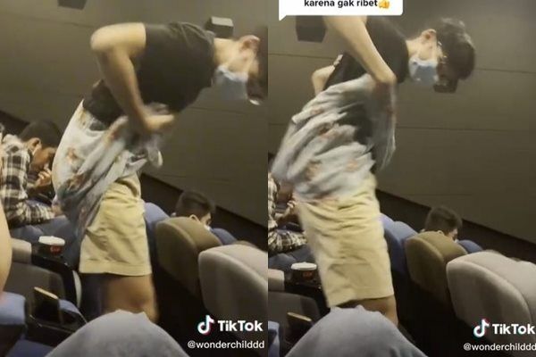 Viral Cowok Nonton Bioskop Pakai Mukena. (TikTok)