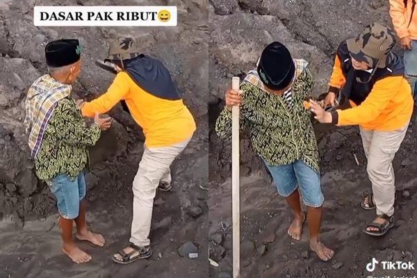 Viral Relawan Semeru Gepuk Kakek Pakai Sandal. (TikTok)