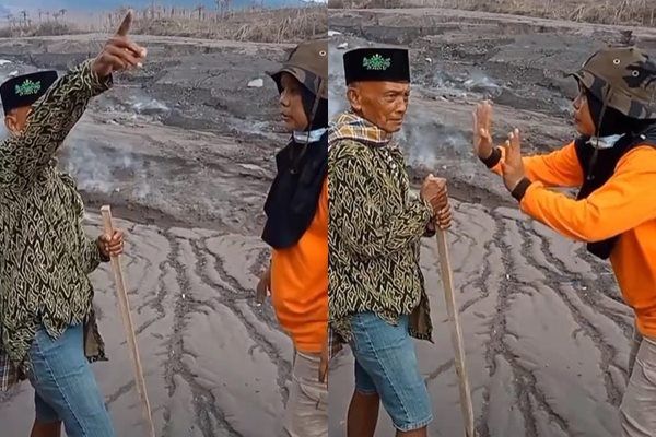 Viral Relawan Semeru Gepuk Kakek Pakai Sandal. (TikTok)