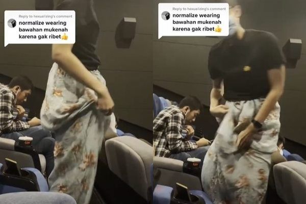 Viral Cowok Nonton Bioskop Pakai Mukena. (TikTok)