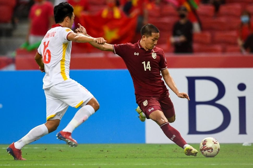 Suasana laga leg kedua semifinal Piala AFF 2020 antara Timnas Thailand lawan Timnas Vietnam di National Stadium Singapura, Minggu (26/12/2021) malam WIB. [Roslan RAHMAN / AFP]