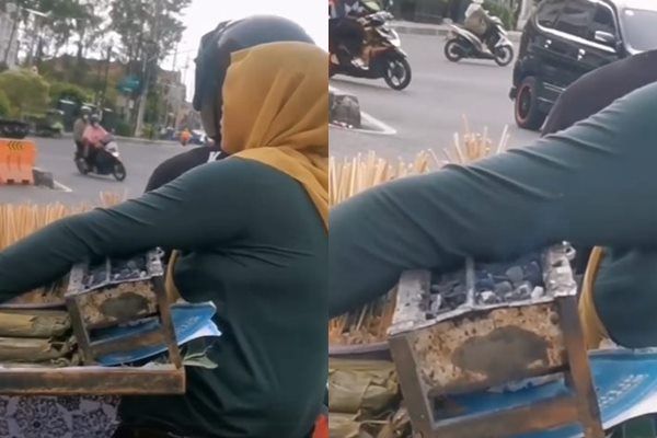 Viral Emak-emak Peluk Pemanggang Sate Menyala. (Instagram/@fakta.indo)