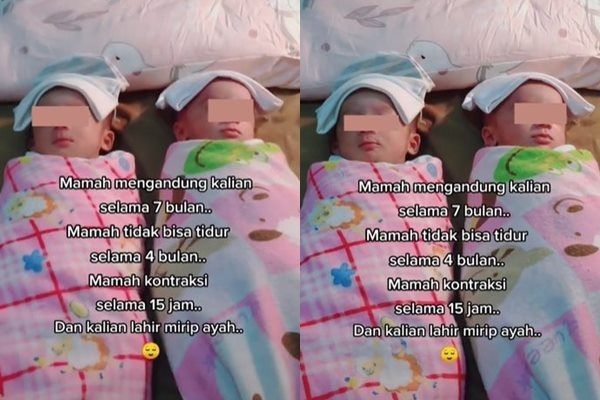 Curhat Ibu Capek Kontraksi Lahirkan Anak Kembar Tapi Anak Mirip Ayah. (TikTok)