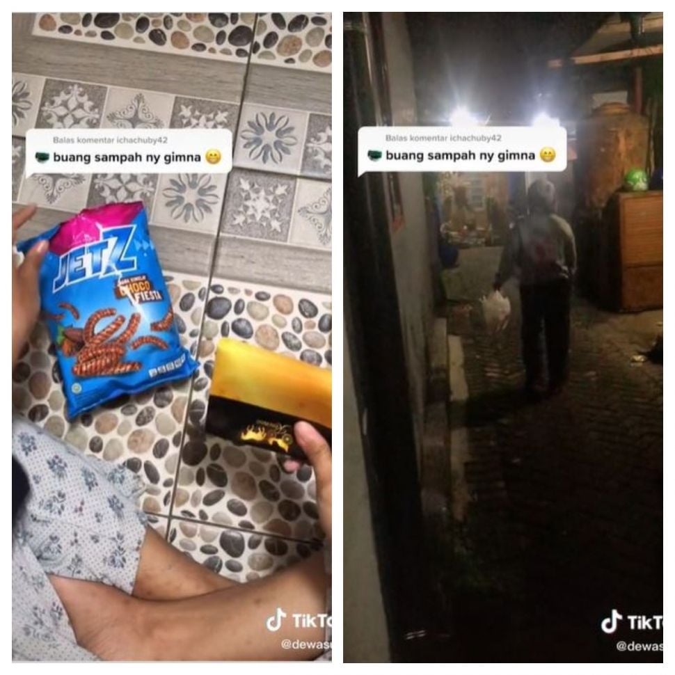 Membuang bungkus makanan diam-diam (TikTok @dewasuho)