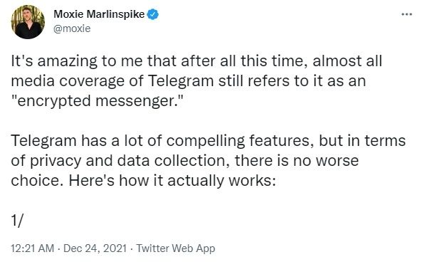 Cuitan soal keamanan privasi pengguna Telegram. [Twitter]