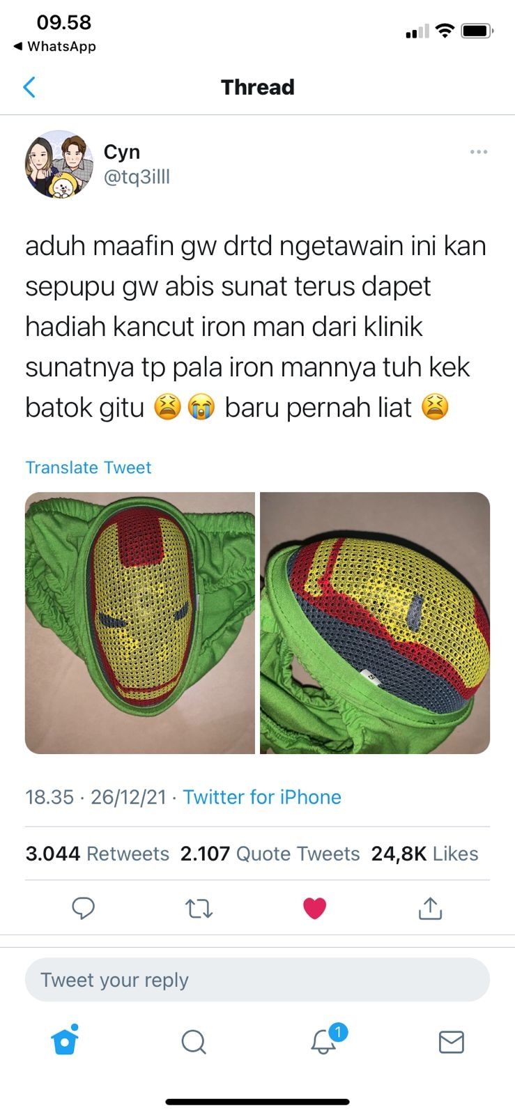 Dapat hadiah kancut usai sunat (Twitter/tq3illl)