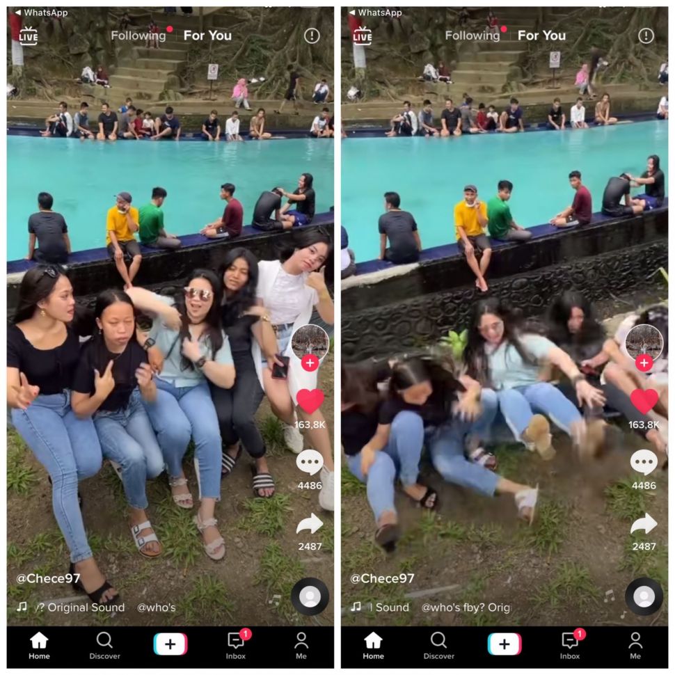 Lima wanita terjatuh saat berniat mengambil foto (TikTok/chhee06)