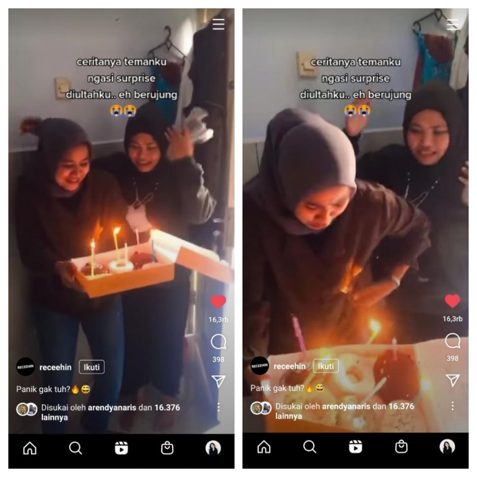 Terbakar lilin ulang tahun (Instagram @receehin)