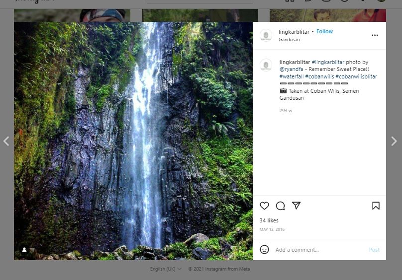 Coban Wilis, salah satu wisata populer di Blitar. (Instagram/@lingkarblitar)