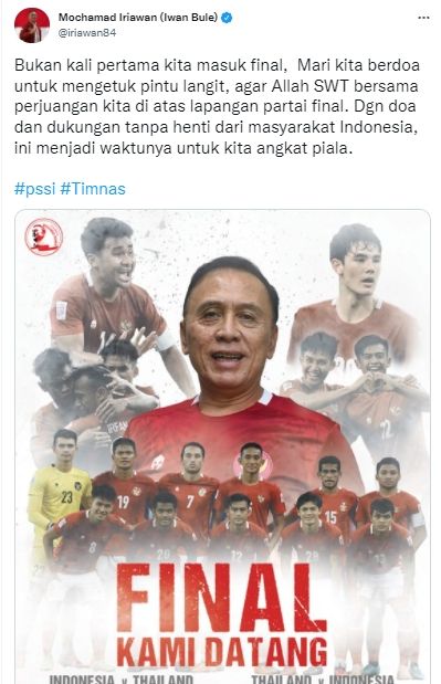 Wajah Ketum PSSI, Mochamad Iriwan nampang di poster final Piala AFF 2020. (Twitter/@iriawan84)
