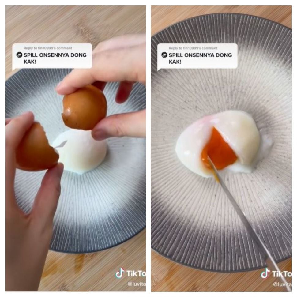 Membuat onsen egg tanpa mesin (TikTok @luvitaho)