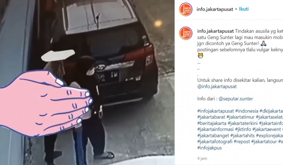 Pasangan lelaki dan perempuan melakukan tindakan mesum di sebuah garasi di Sunter, Tanjung Priok, Jakarta Utara. Aksi tersebut terekam kamera hingga videonya viral di media sosial. [Instagram/@info.jakartapusat]