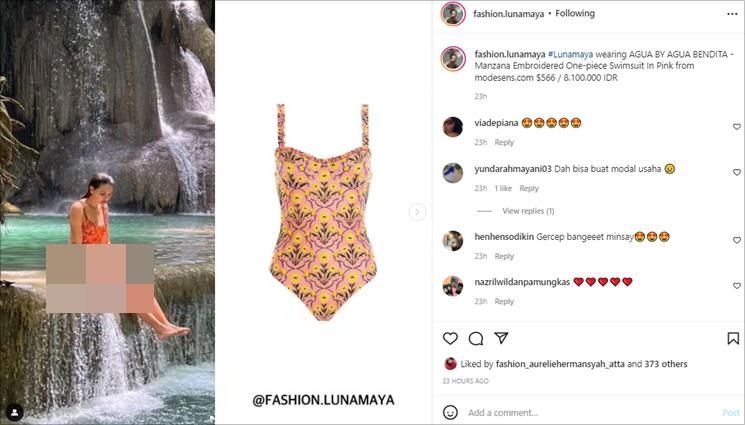 Luna Maya main di air terjun pakai bikini mahal. (Instagram/@fashion.lunamaya)