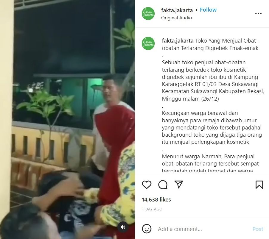 Viral Emak-emak Gerebek Toko Obat-obatan Terlarang di Bekasi Berkedok Jual Kosmetik (Instagram/@fakta.jakarta)