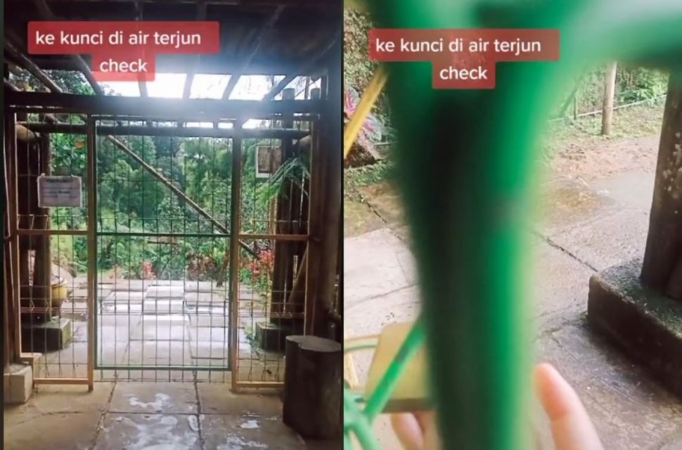 Terkunci di air terjun (tiktok.com/@trianatridila)