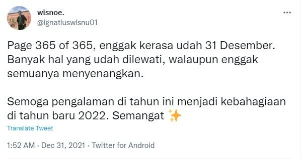 Cuitan harapan Tahun Baru. [Twitter] 