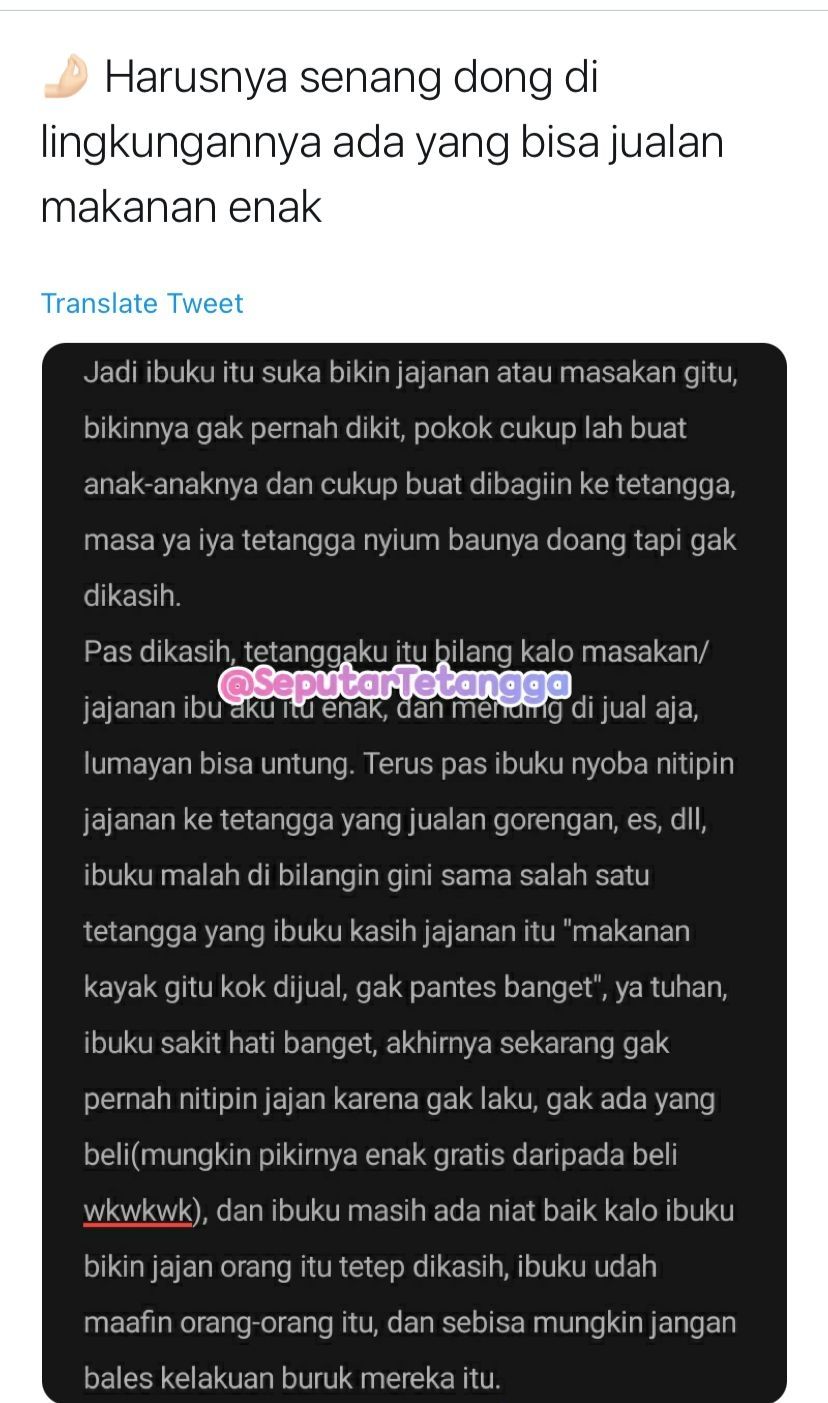 Niat jual makanan, malah dihina tetangga sendiri (Twitter/SeputarTetangga)