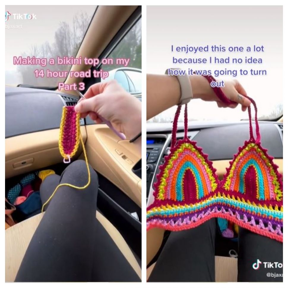 Merajut bikini dalam perjalanan panjang (TikTok @bjaxart)