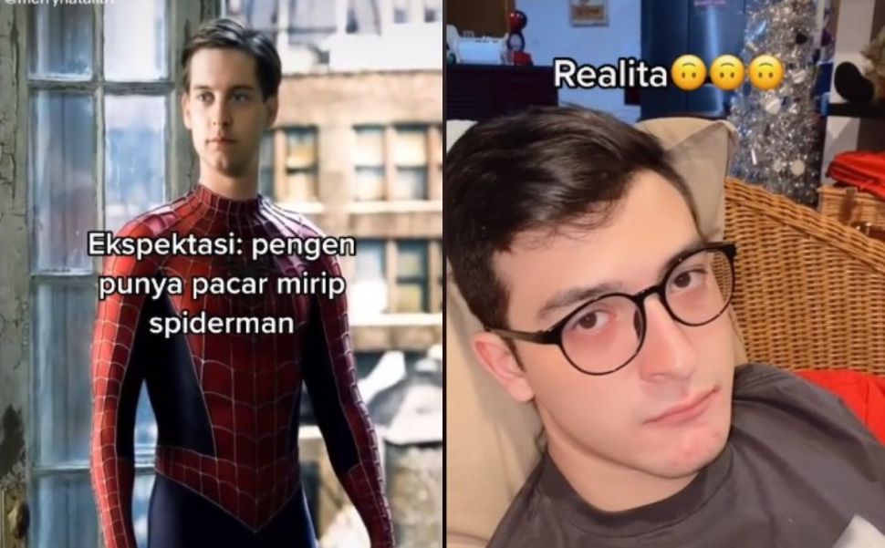 Ekpektasi pacar mirip Spiderman (tiktok.com/@merrynatalia1)