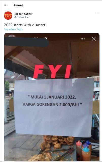 pengumuman harga gorengan (Twitter @txtdrkuliner)