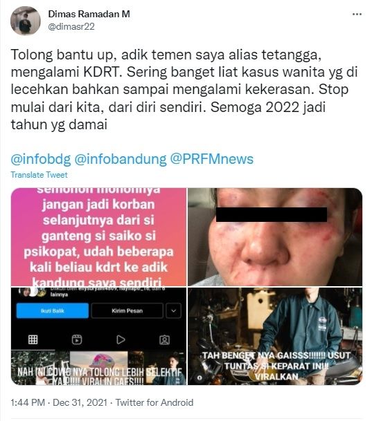 Viral Istri Jadi Korban KDRT Suami, Dianiaya Hingga Wajah Alami Luka Lebam (Twitter/@dimasrm22, Instagram/@cheisarm)