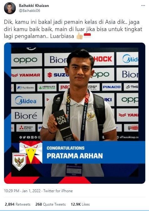 Legenda Singapura Baihakki Khaizan puji Pratama Arhan - (Twitter/@Baihakki06)