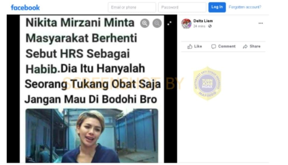 CEK FAKTA: Nikita Mirzani Minta Jangan Mau Dibodohi HRS yang hanya Tukang Obat, Benarkah? (Turnbackhoax.id)