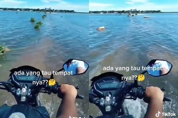 Viral Pemotor Ngegas Terjang Laut Tanpa Tenggelam. (TikTok)