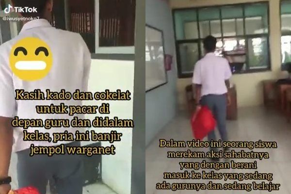 Viral Siswa Frontal Beri Kado Buat Pacar di depan Guru. (TikTok)