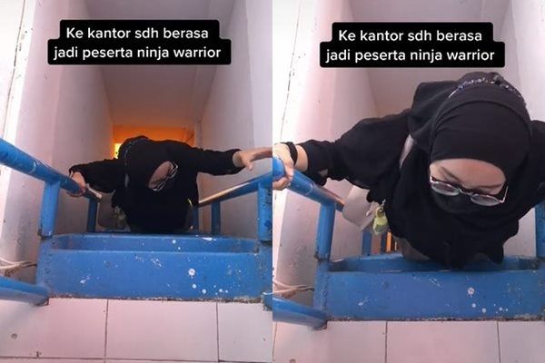 Viral Cewek Kesal Kantornya Mirip Arena Ninja Warrior. (TikTok)