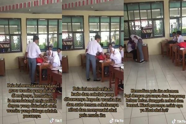 Viral Siswa Frontal Beri Kado Buat Pacar di depan Guru. (TikTok)