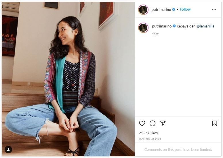 Gaya fashion Putri Marino (instagram.com/putrimarino)