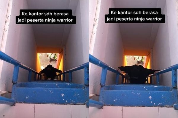 Viral Cewek Kesal Kantornya Mirip Arena Ninja Warrior. (TikTok)