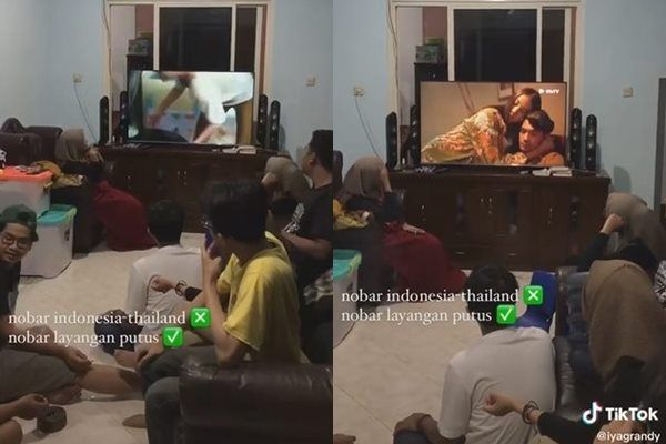 Viral Sejumlah Cowok 'Terkinan-kinan' Gegara Nobar Layangan Putus Alih-alih Final AFF. (TikTok)