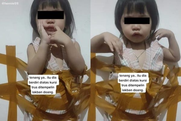 Viral Bocah Cewek Melayang Dilakban di Tembok. (TikTok)