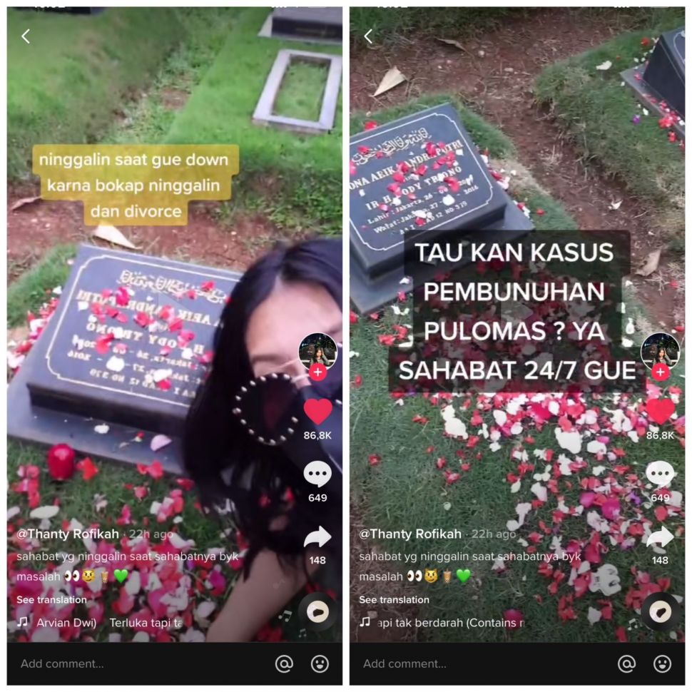 Wanita curhat di makam sahabat (TikTok/fi.kaa)